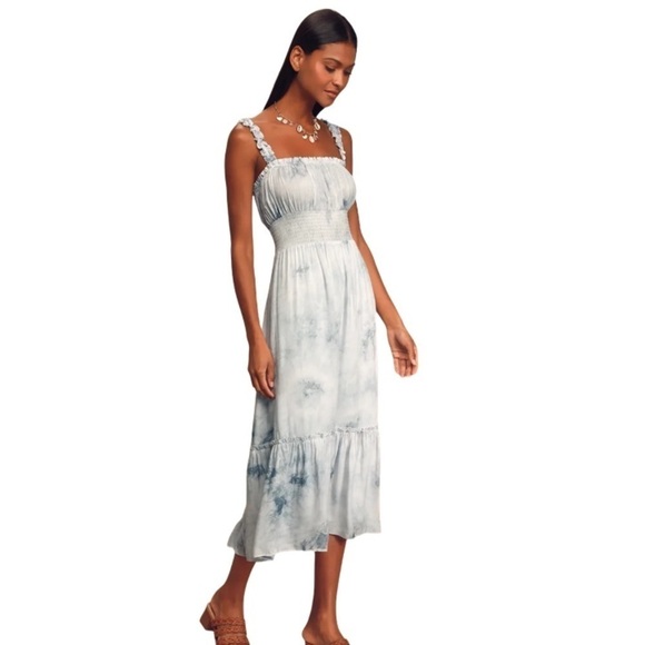 Lulus X LUSH Ruffle Luck Blue Tie-Dye Ruffled Midi Dress - Picture 3 of 12